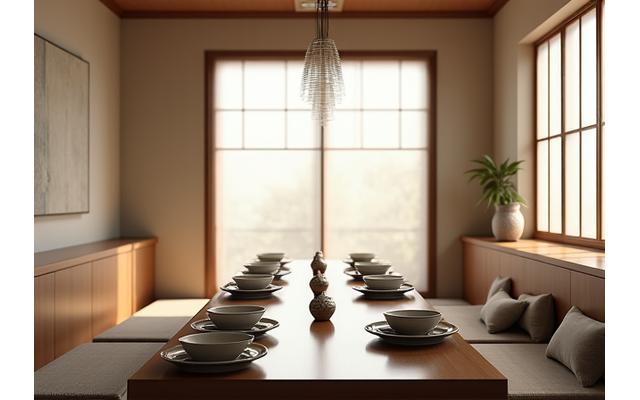 自然光が差し込む落ち着いた雰囲気のダイニングエリア